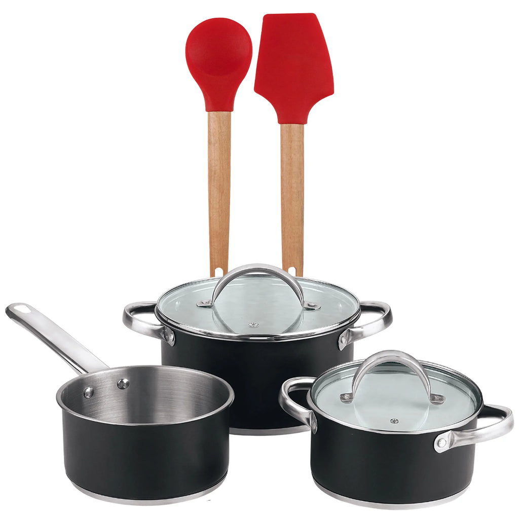 5-piece cookware set (2 saucepans with lids + saucepan) stainless steel with coating + Bergner EXCALIBUR 2-piece kitchen