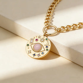 QIKU Romantic Colorful Rhinestone Eye Sun Star Pattern Pendant Women Necklace Copper Zircon Jewelry Accessories Gift Wholesale