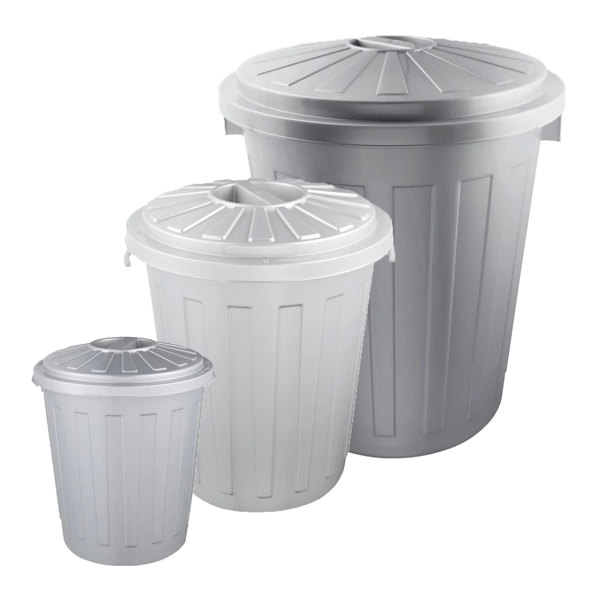Set of 3 Mats multipurpose waste bins/bins with lockable lids made of durable plastic 7/23/50 liters in silver color