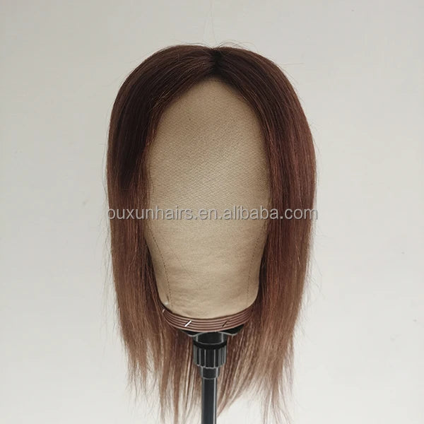 Stock Brown 16inch Color Fine Mono Base with Pu  Woman Topper 100% Real Virgin Human for Thin Hair Woman  Wholesale