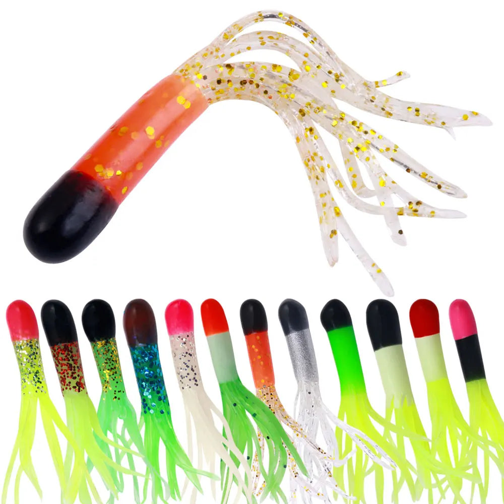 Crappie Lures Jig Heads Pvc Tube Bait 7CM Crappie Panfish Plastic Lure Soft Worms for Trout Saltwater Freshwater Fishing Rivers MegaBDM