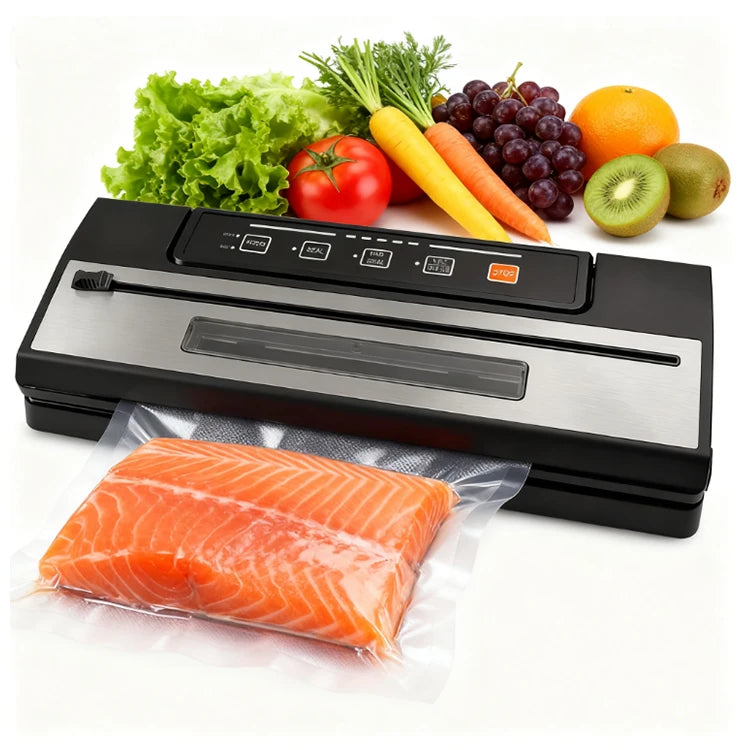 Compact Household Electric Stainless Steel Vacuum Sealer Cutter Automatic Heat Sealing Low Noise Design for Food Storage Bags