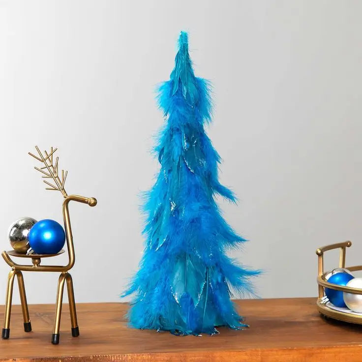 DIY Blue Feather Christmas Trees for Outdoor Interior Home Office Room Winter Holiday Party Decor Item Ornament Supply