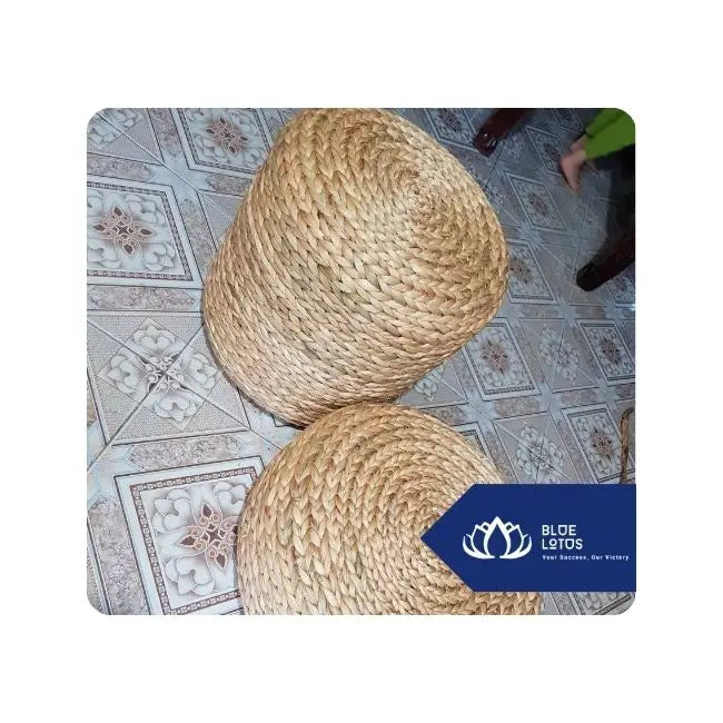 Eco-Friendly Natural Brown Handcrafted Water Hyacinth Seat Pad with Vintage Striped Pattern for Conscious Consumers Green Homes