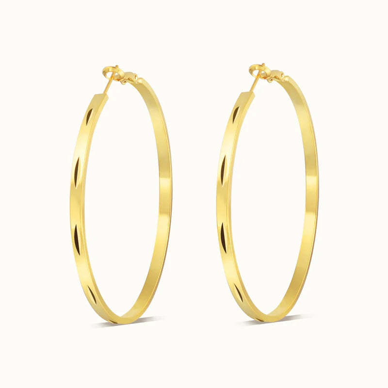 Hot Sale Trendy High Quality Big Circle Earring Simple Gold Color Brass Hoop Earrings Jewelry for Women