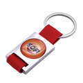 Premium Fabric Ribbon Keychain with Adhesive Resin Coating Custom Laser Logo Engraved Keyring Gift Strap for Car Bag Accessories