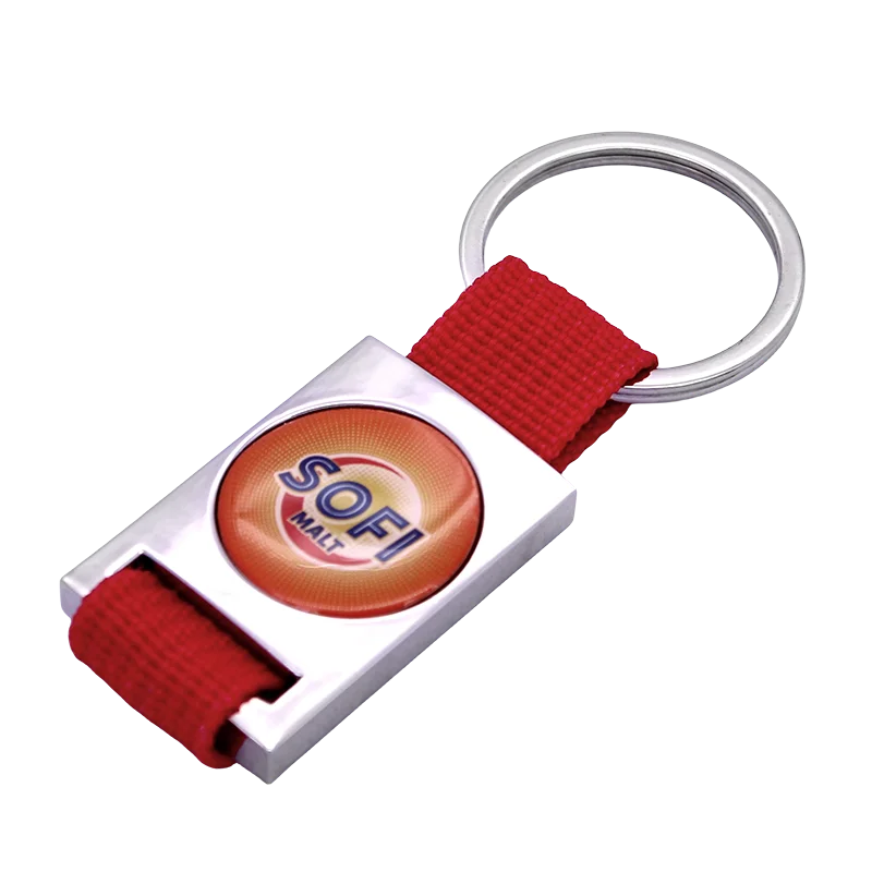 Premium Fabric Ribbon Keychain with Adhesive Resin Coating Custom Laser Logo Engraved Keyring Gift Strap for Car Bag Accessories