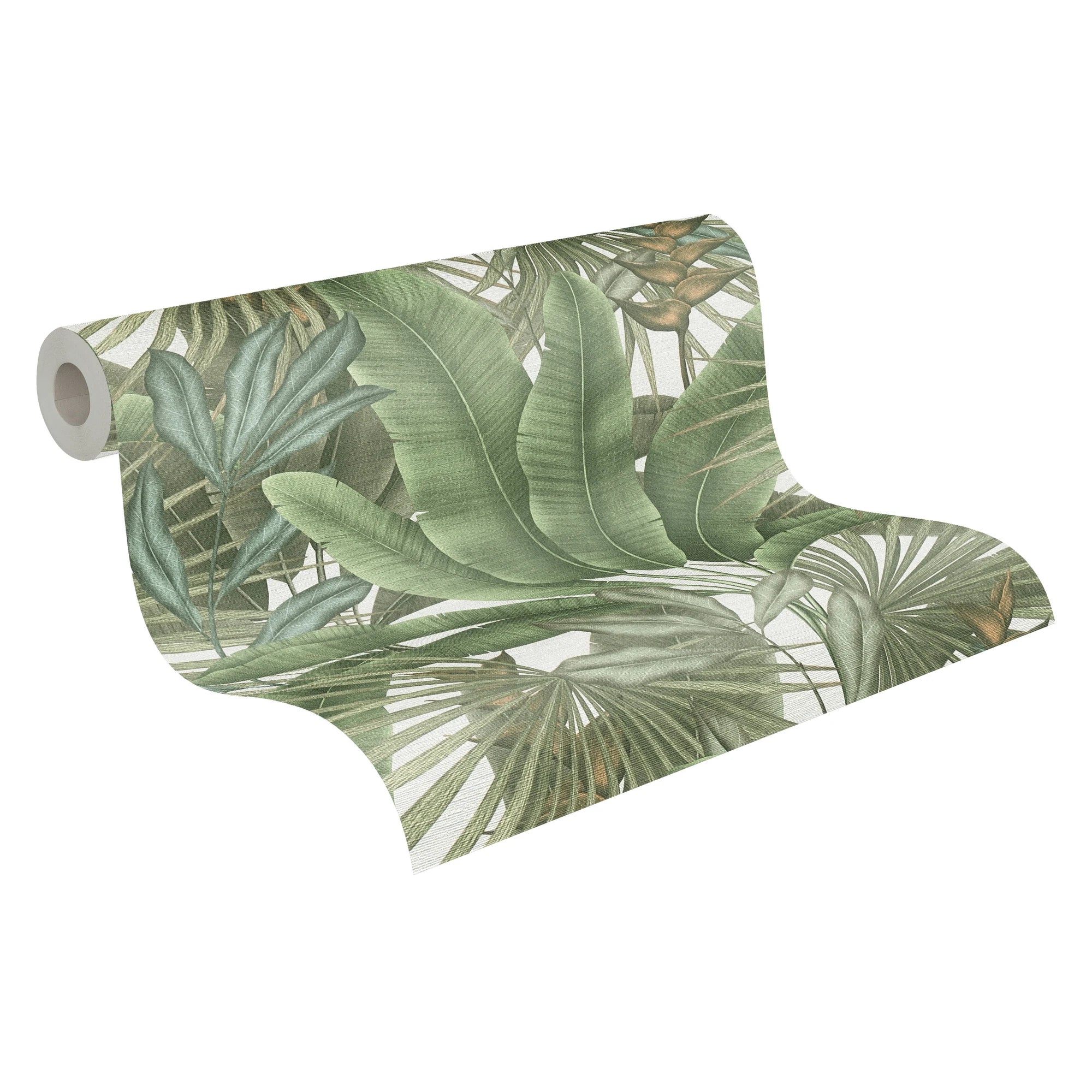 Made in Germany - Wallpaper rolls Jungle Green White Beige - Non Woven Vinyl - Wallpaper Leaves for Walls - 1005 x 053 m