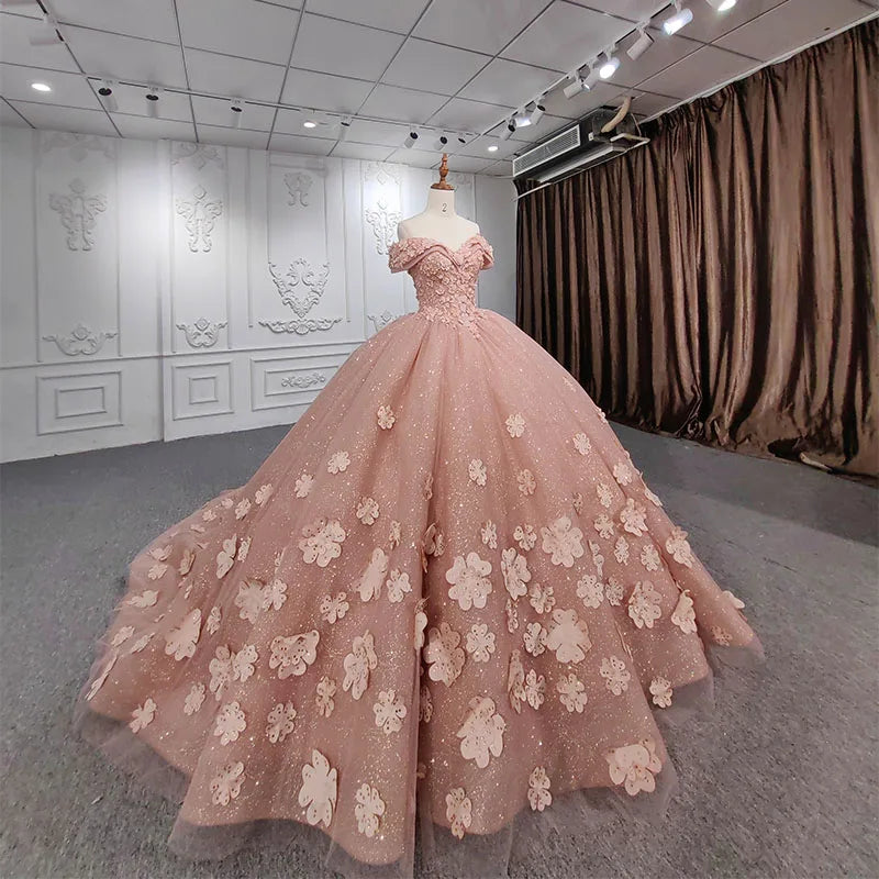 Jancember 9939 Pink Flower Off Shoulder Party Gowns Evening Prom Dresses