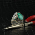 Wholesale Azuris 925 Sterling Silver Men's Ring Ottoman Style From Turkey Naturel Aqeeq Stone Fashion VALKH1051