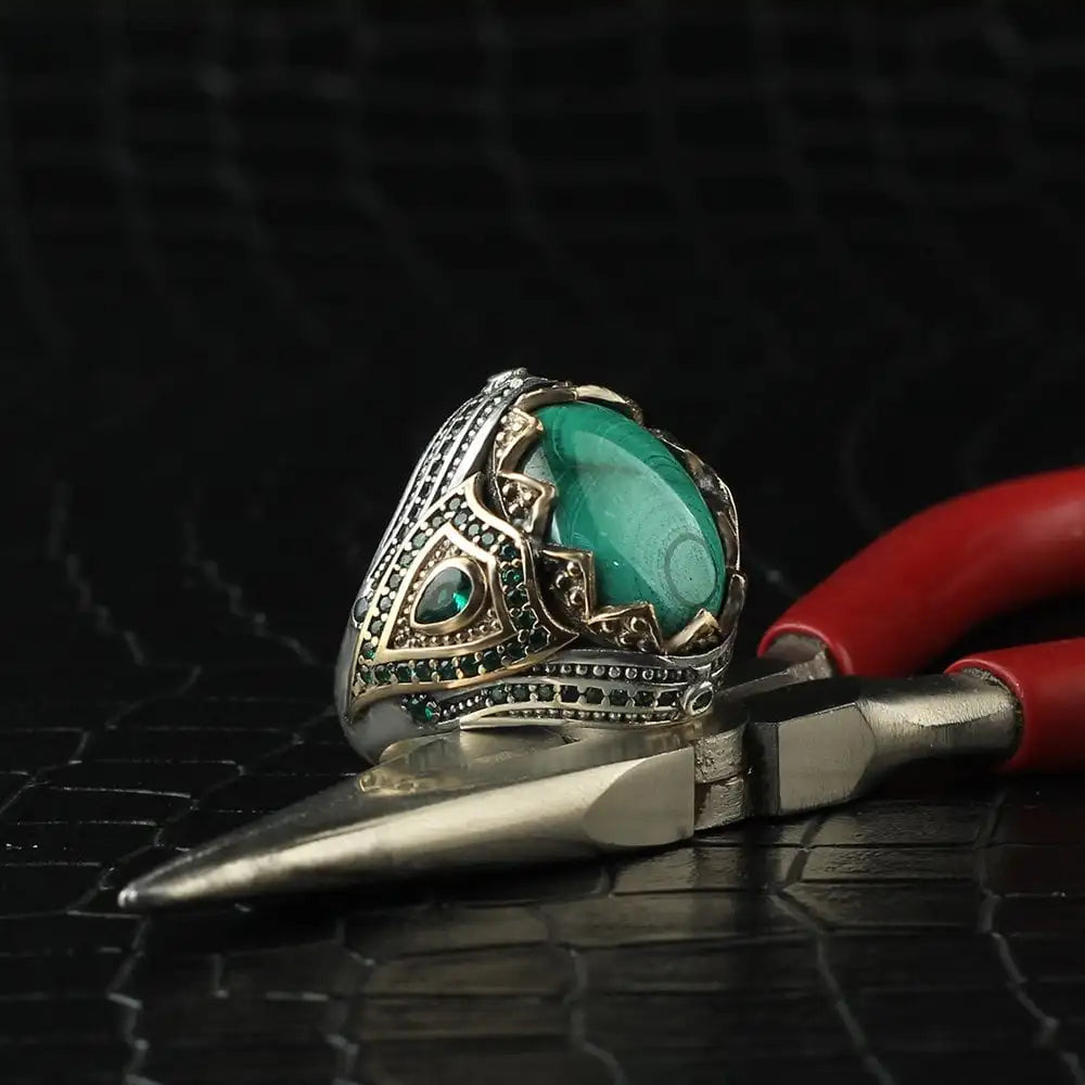 Wholesale Azuris 925 Sterling Silver Men's Ring Ottoman Style From Turkey Naturel Aqeeq Stone Fashion VALKH1051