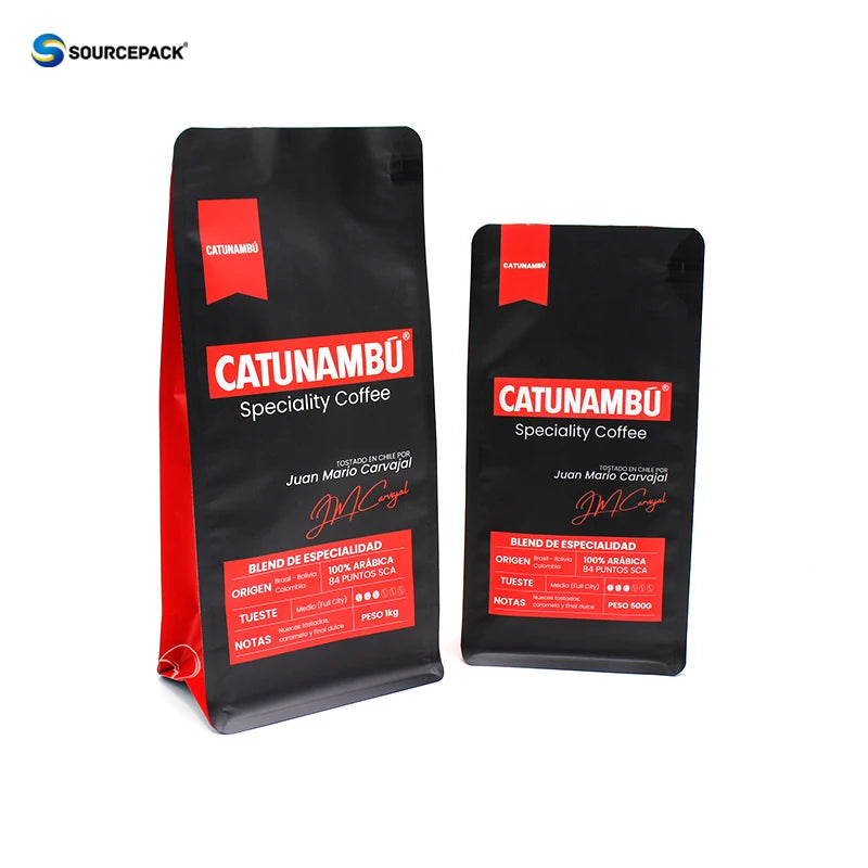 Custom 500G 1KG Coffee Bag Flat Bottom Packaging Pouch Ziplock Aluminum Foil Coffee Bean Bags with Air Valve