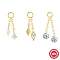 S925 Sterling Silver 18K Gold Plated Double Chain Tassel CZ Dangle Ear Cuff Cartilage Chain Piercing Earring Women Lady Girl