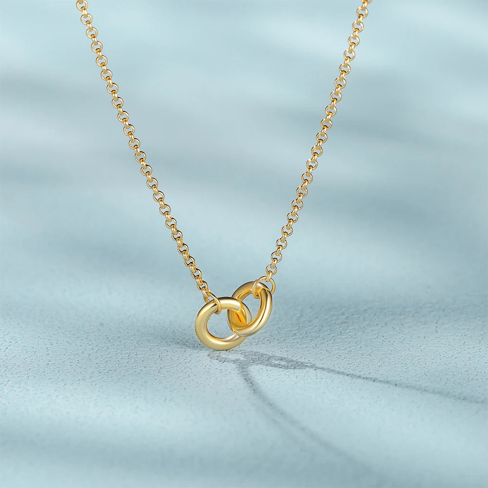 CANNER 925 Sterling Silver Classic Simple Double Ring Pendant Ladies Wedding Necklace Gift Valentine'S Day Gift Collarbone Chain