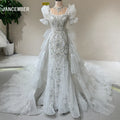 Jancember DW0006 Elegant Puff Sleeve Mermaid Evening Wedding Dresses With Train
