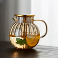Wholesale 1350ml Small Pumpkin Ribbed Glass Pitcher for Both Hot Water and Cold Water