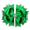 4.5inch Girls Stacked Boutique Hair Bows with Rhinestone Grosgrain Ribbon