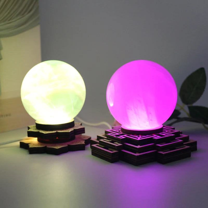 Wholesale Designed Wooden Light Bases Healing Styles Illuminated Crystal Sphere Light Stands for Decoration