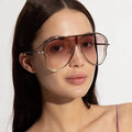 2026 Luxury Fashion Women Big Frame Pilot Sun Glasses UV400 Oversized Hollow One Piece Lens Sunglasses Women MegaBDM