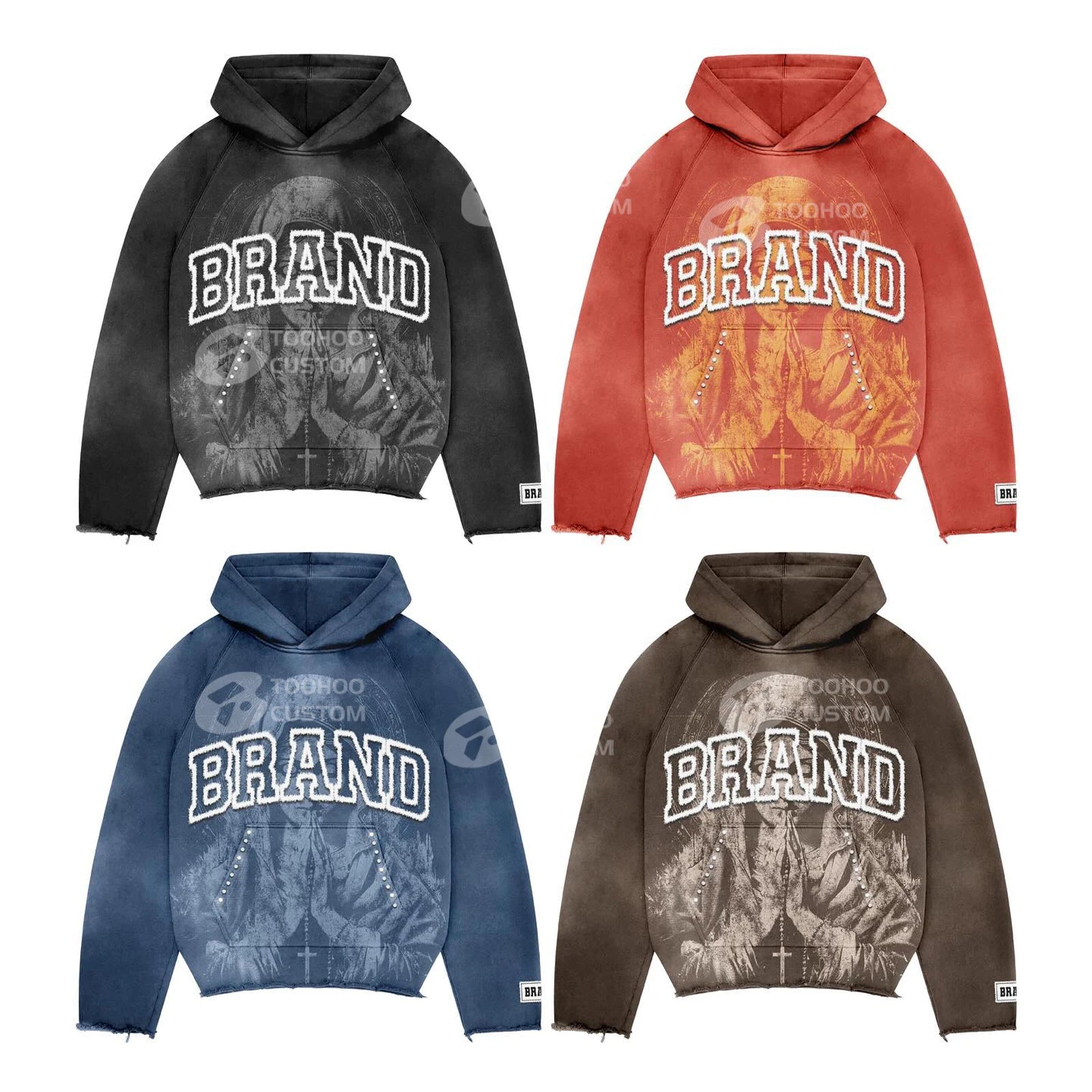 420 Gsm Top Quality Men's 100% Cotton Custom Hoodie Sweatshirts Hip Hop Oversize High Street Puff Print Hoodie for Men