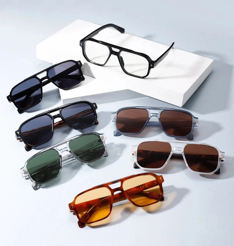 2025 Custom Vintage Men Women Rivets Pilot Sun Glasses UV400 Dark Green Shades Double Bridges Square Pilot Sunglasses Men Women
