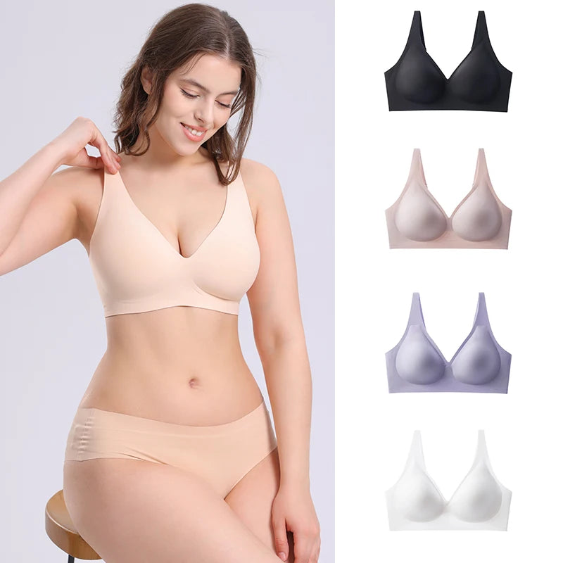 2025 High Quality Seamless V Neck Sexy Girls Push up Bra and Underwear for Small Chest Women Without Wire Silicone Cups Top Bra