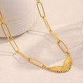 Dreamshow Paper Clip Chain Necklace Engraved Wing Charm Necklace Gold Plated Stainless Steel Jewelry