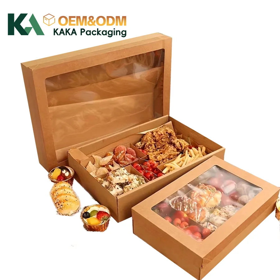 KAKA Kraft Paper Lid Base Packaging Box with PVC Window Embossing Recyclable Wedding Gift Boxes for Food Display & Sugar Storage