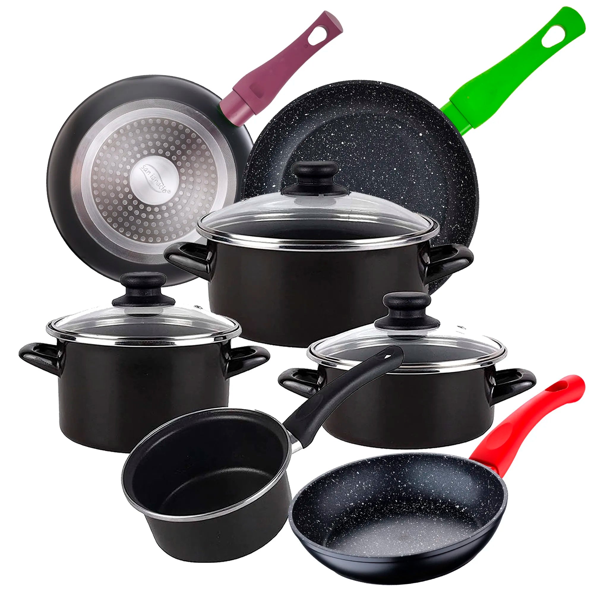 MAGEFESA Kenia 7-piece cookware set in vitreous enamelled steel with frying pans (20/24/28 cm) SAN IGNACIO Jolie in forged