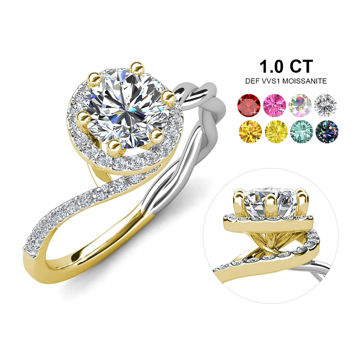 Colored Moissanite Diamond 925 Sterling Silver Custom Twist Modern Engagement Ring Jewelry for Women Destiny Jewellery