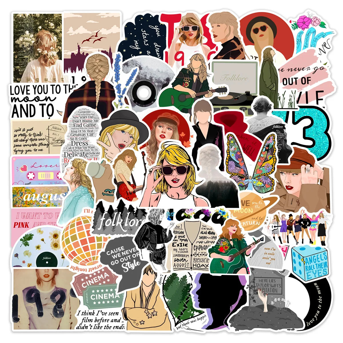 50 Pcs Singer Stickers for Water Bottles Waterproof Folklore Music Stickers for Skateboard Laptop Gift for Boys and Girls