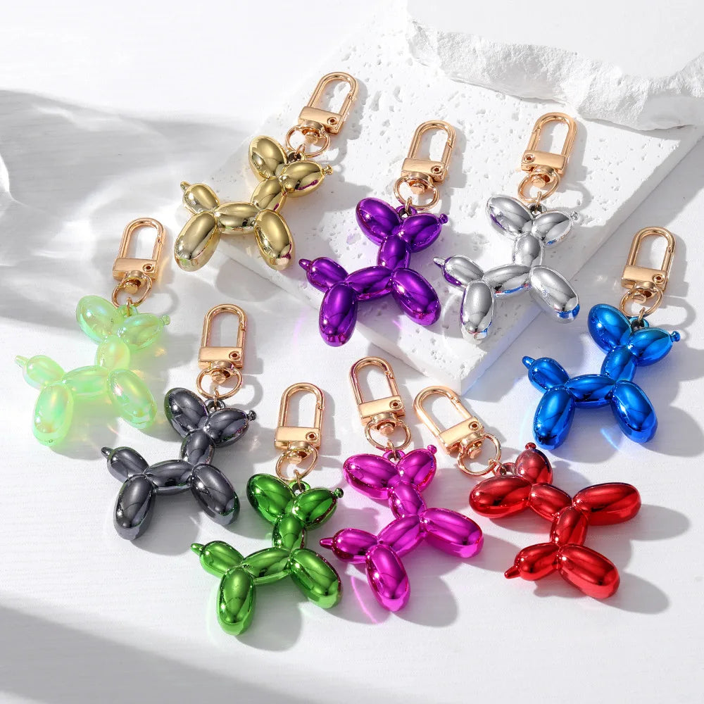 Creative Cartoon Small Animal Pendant Balloon Dog Keychain Fashion Art Trendy Resin Laser Balloon Dog Colorful Design Key Chains