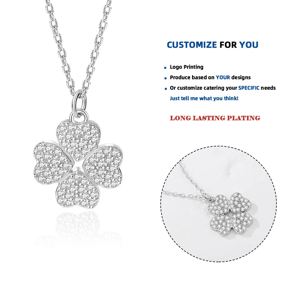 FDXZ-235 925 Sterling Silver Four Leaf Clover Shaped Full Diamond Pendant Necklace Fashion Exquisite Jewelry Suitable for Women