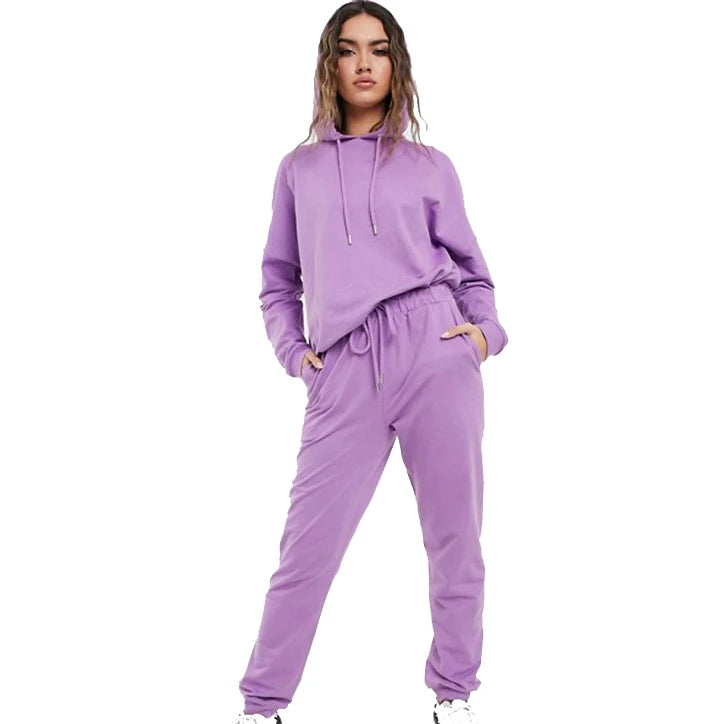 Custom Sports Hoodie Sweatpants Set Women Cropped Hoodie and Jogger Set Streetwear Women Sweatsuit Tracksuit 2 Piece Set