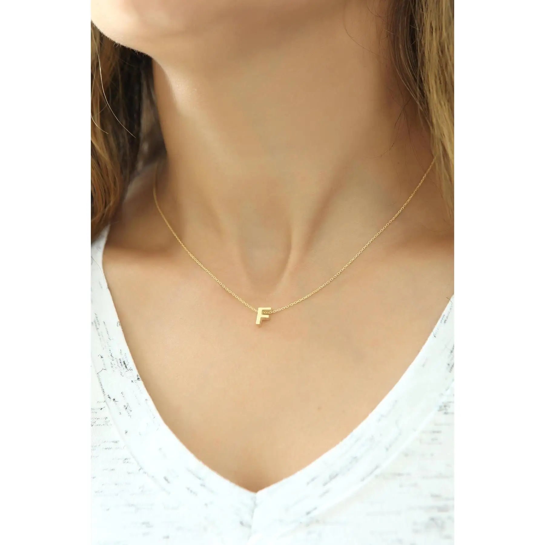 Azuris 925 Sterling Silver Three-dimensional Letter F Fine Pendant Necklace Turkey Origin