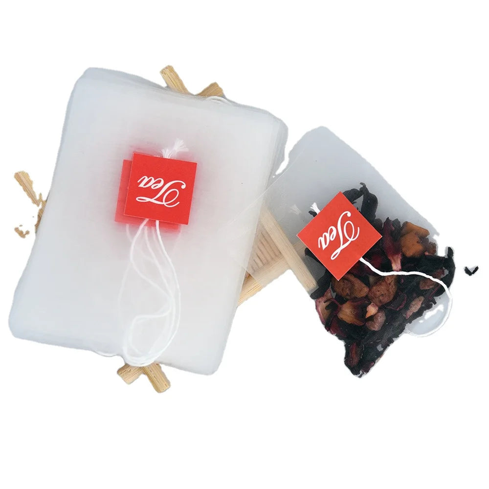 YIREEN'S Transparent Nylon 75 X 90mm Tea Bags with String Heat Sealed Disposable Filter 5-8g for Milk Tea & Other Beverages