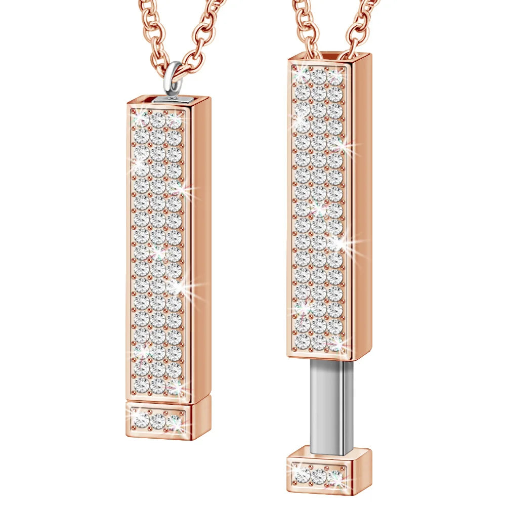 Hidden Message Full Diamond Mother Gift Telescopic Bar Necklace Custom Engraved Name Necklace Stainless Steel Necklace