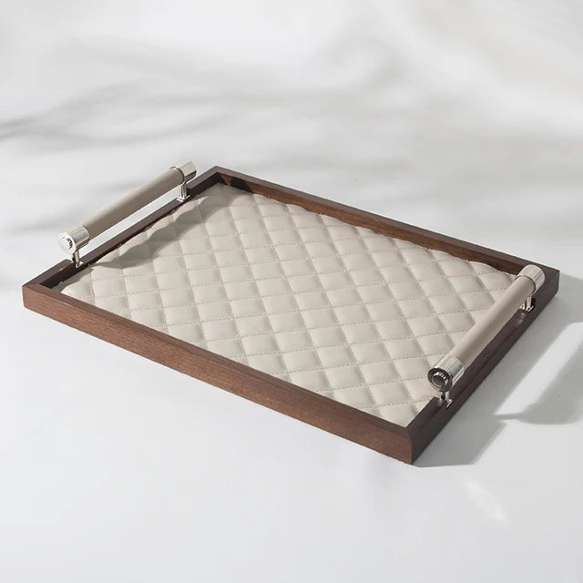 Multiple Size Custom LOGO Small Size Metal Wood Tray Leather Serving Storage Tray for Sale