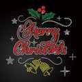 New Design Merry Christmas Bells and Holly Glitter Rhinestone Iron on for Hoodies and Bags