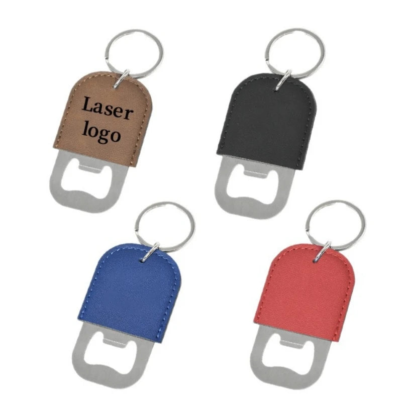 HXY Mini Portable Stainless Steel & PU Leather Dog Tag Shape Beer Bottle Opener Keychain with Custom Logo
