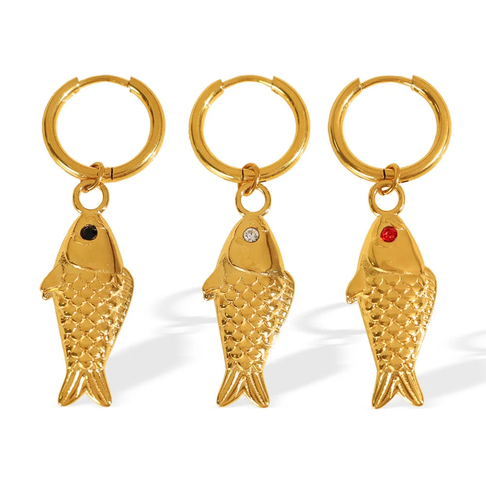 Hot Sale Stainless Steel Fish Charm Earrings for Girls