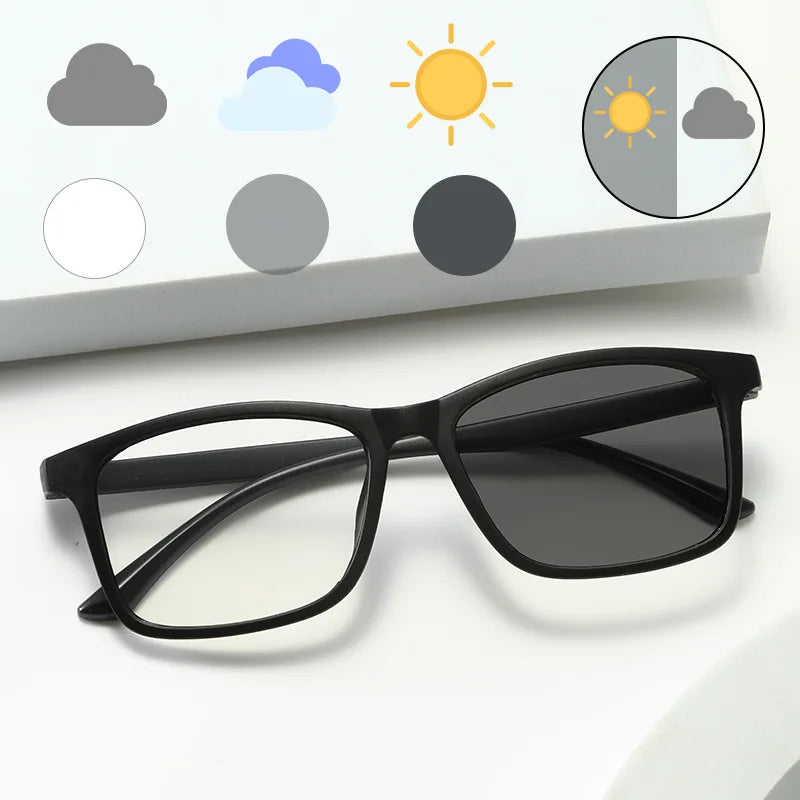 Wholesale Fashion Men Women Lens Colors Change Sun Glasses Square Frame Photochromic Anti Blue Light Glasses