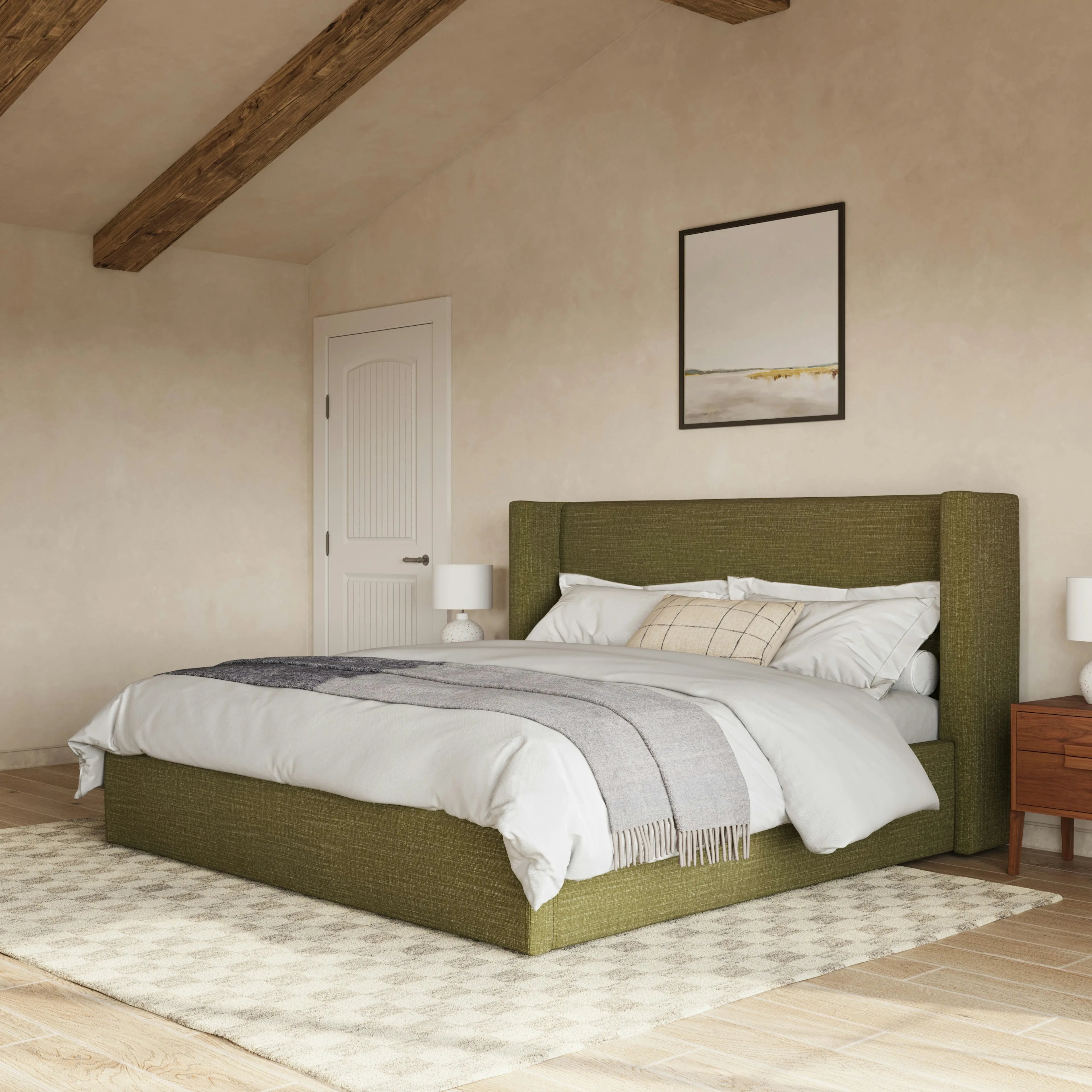 Cheap Price Luxury Linen Fabric Bed Wooden Bedroom Furniture Set Home Apartment Modern Queen Double Full Wood King Size Bed