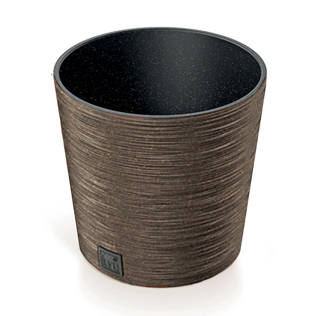 Brown flower pot with reservoir FURU collection 25 x 25 x 22.4 cm capacity of 7.5 L.