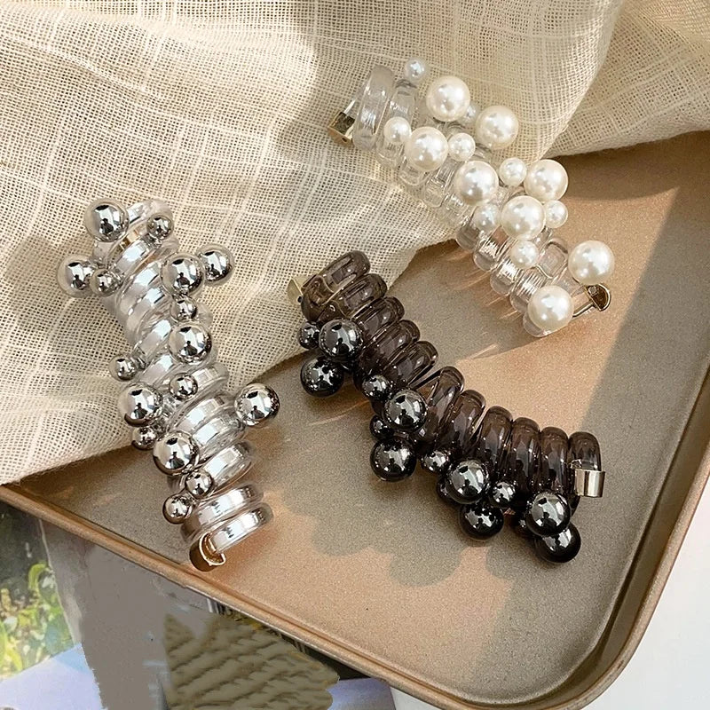 PFT New Plastic Sweet Braided Pearl Headband High Elasticity Ponytail Women 6.5cm Daily Use MegaBDM