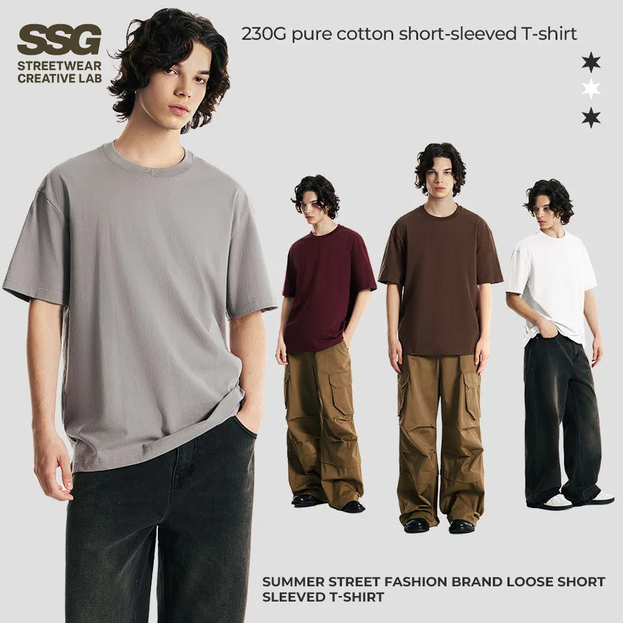 Bestseller Regular Solid-colored Short-sleeved Shirt 230g Pure Cotton Loose-fitting Crew Neck Short-sleeved T-shirt for Men