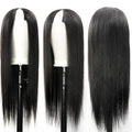CLJhair V-Shape Glueless Wig Upgraded 100% Virgin Remy Brazilian Human Hair Straight Adjustable Stretch Straps Long Length Bangs