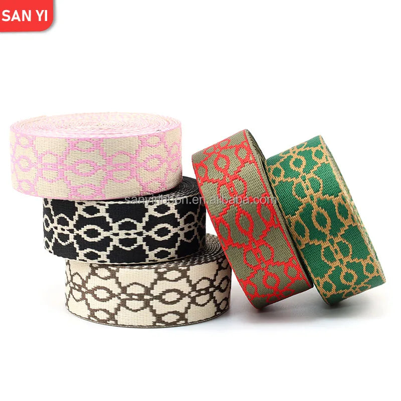 Hot-selling Retro Single-sided 38mm Woven Jacquard Webbing Elastic Band for Pet Collars Shoulder Straps and Bag Straps