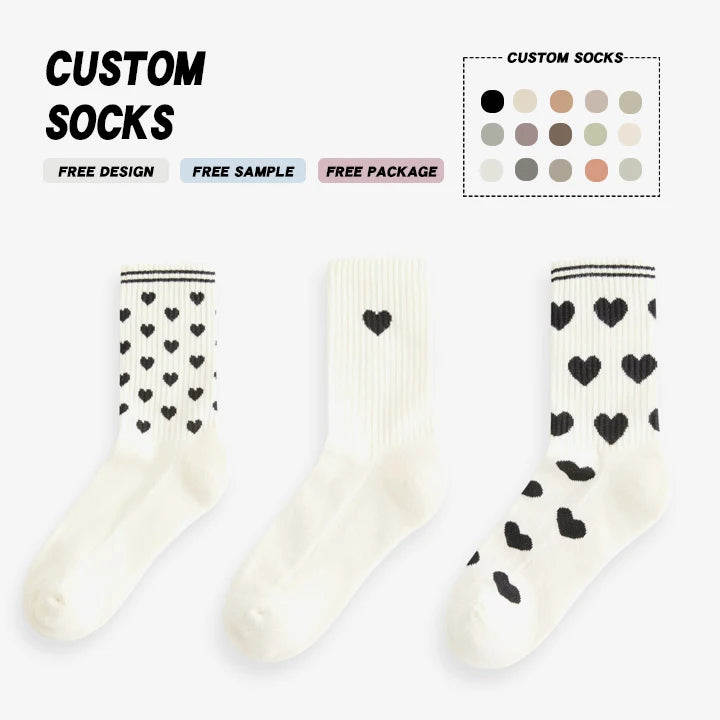 Low MOQ Customized Heart Pattern Cute Cotton Jacquard Socks for Women and Girls Custom Socks