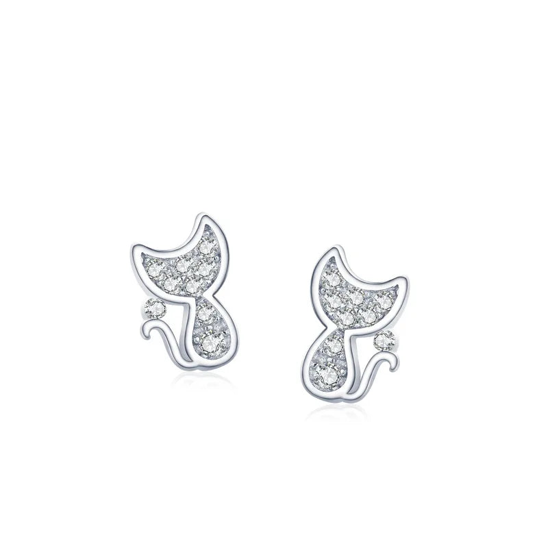 New Trendy Women Fashion Earrings Sterling Silver 925 Popular Ins Style Cat Stud Earrings for Women Carton Kitten Earrings
